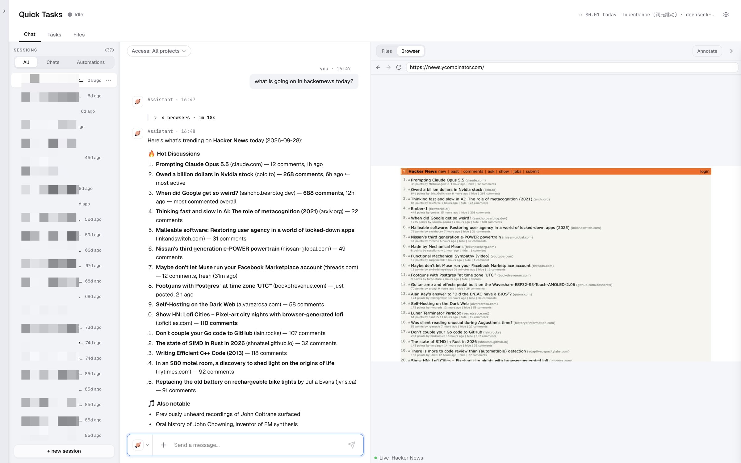 Orbital opens Hacker News in its own browser and summarizes the front page